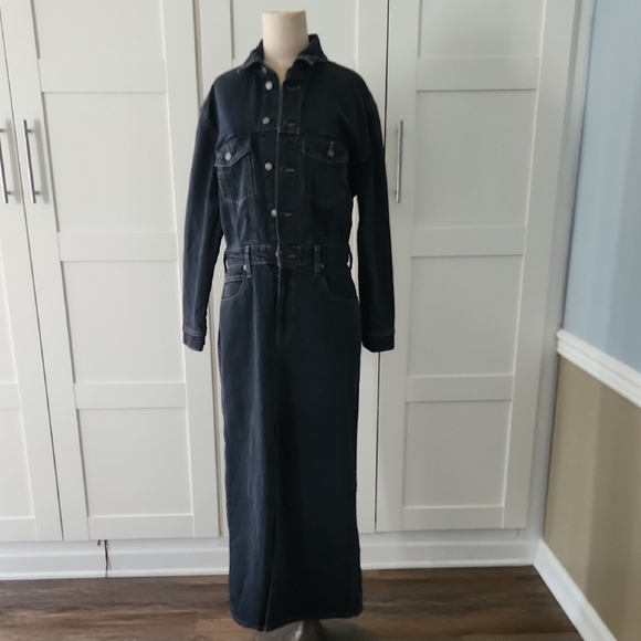Universal Threads Dark Wash Denim Long Dress Jumpsuit Romper Size 10 NWT - Picture 1 of 11